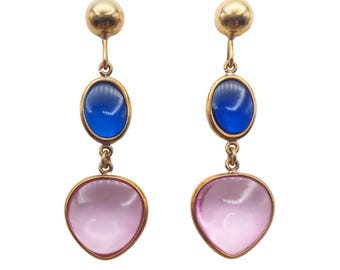 Yellow gold and stone earrings, 18k gold earrings, gold and stone earrings, women's gift