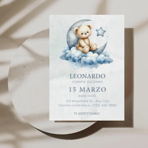 Invito di Compleanno Orsetto – Modificabile su Canva - Baby Boy Party Digitale 5x7 - Biglietto Invito Compleanno Bimbo - Download Istantaneo