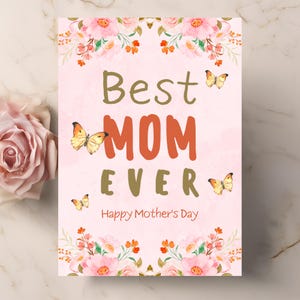 Cartão Digital para o Dia das Mães para impressão - Modelo de cartão para mãe editável no Canva - Ideia de presente para a mãe