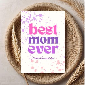 Cartão digital para o Dia das Mães - A melhor mãe de todos os tempos com cores vibrantes - Canva editável A5 - Impressão instantânea para presente moderno