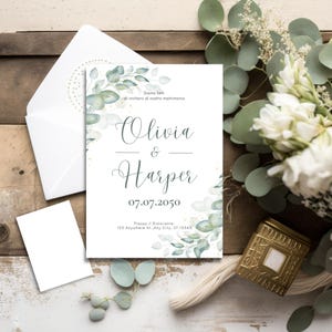 Invito di Matrimonio Digitale- Biglietto Per nozze Verde - Modello di Invito Nozze da Modificare Su Canva - Invito Nozze Tema Eucalipto