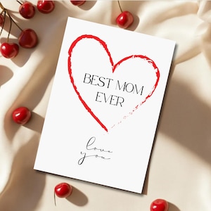 Cartão de Dia das Mães - Melhor Mãe de Todos os Tempos com Frase - Impressão Digital Editável A5 Canva - Presente Carinhoso e Simples - Presente para Mãe