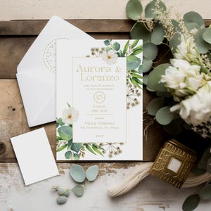 Invito a Nozze Bianco con Fiori - Invito Semplice - Invito Editabile su Canva & Facile Stampa - Invito Matrimonio Digitale Personalizzabile