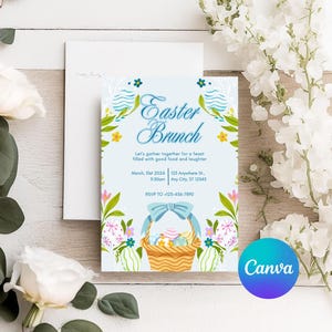 Blue Easter Brunch - Blue Easter Invitation - Customizable Easter Brunch - Editable Easter Invitation on Canva
