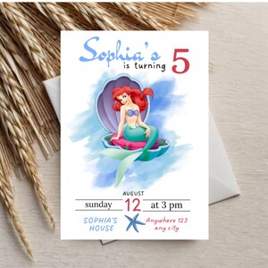Invito di compleanno Ariel - Invito per compleanno della sirenetta - Download immediato modificabile su Canva - Modello di invito estivo