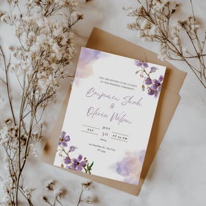 Partecipazioni Nozze -  Invito Nozze con Fiori Viola - Modificabile su Canva - Design Elegante - Invito Matrimonio Digitale