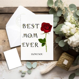 Cartão “Melhor Mãe de Todos os Tempos” com Rosa – Dia das Mães – Para Imprimir ou Digital – PDF Pronto para Usar