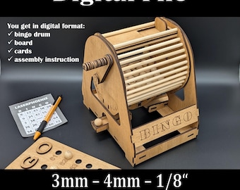 Bingo Drum, Bingo Board & Bingo Cards | DIY Craft Project with Instructions | Laser Cut File Set | 1/8" 3 mm 4 mm Material | for Balls up to 16 mm