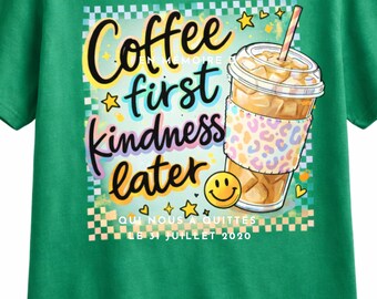 Coffee First Kindness Later PNG – Retro Iced Coffee Leopard Design (Digital Download)