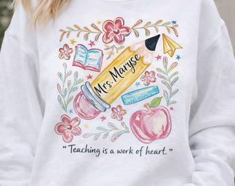 Custom Teacher Name PNG: Boho Floral Pencil Design (Digital Download)