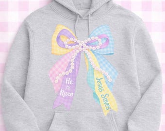 Pastel Bow Shirt, He Is Risen, Jesus Saves, Christian Easter Apparel