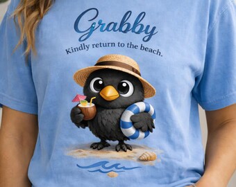 Crabby Beach PNG, Retro Summer Sublimation Graphic, Grumpy Bird Illustration