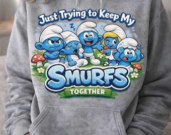 Funny Smurfs Hoodie, Mom Life Cartoon Graphic Pullover