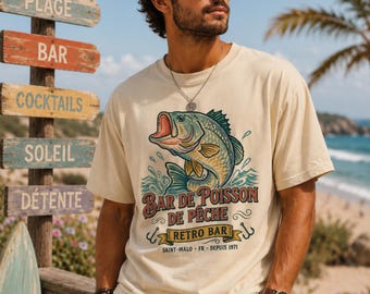 Retro Fishing Bar PNG, Pastel Bass Graphic, Boho Lake Design (Digital Download)