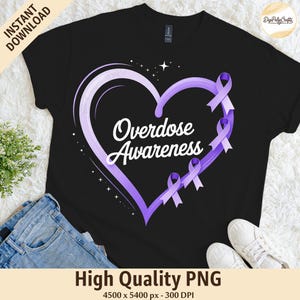 Sensibilisation aux surdoses png, Ruban violet coeur png, Prévention des surdoses png, Soutien à la santé mentale png, Conception par sublimation pour la récupération d&#39;une dépendance
