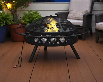 Brasero de acero resistente: recipiente para leña al aire libre para patio, jardín y patio trasero