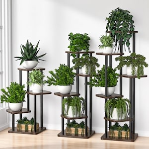 Moderner Blumenständer aus Holz, 3/4/5 Ebenen | Minimalistischer mehrstufiger Pflanzenhalter für Haus oder Balkon