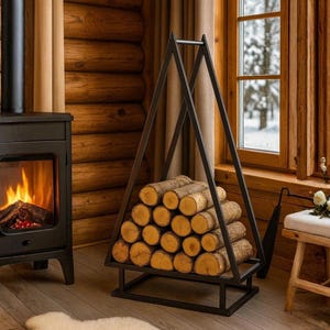 Pine Shape Metal Firewood Rack, Indoor Firewood Holder,