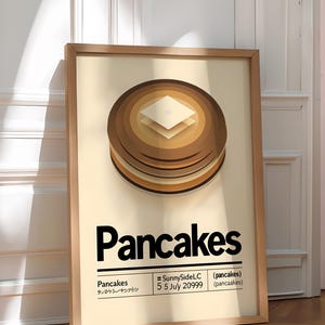 Retro Pancakes Poster, Minimalist Digital Wall Art, Kitchen Decor, Cafe Poster, Cooking Print, Wall Decor, Dessert Art, Breakfast Nook Decor