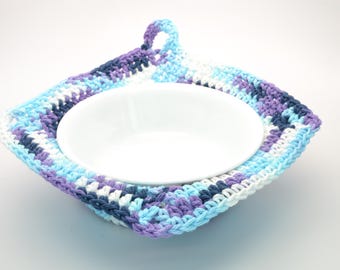 Hand Crocheted Bowl Cozy, Multi Color, 100% Cotton, Microwave Safe, FAST SHIPPING
