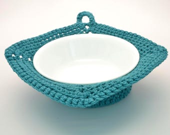 Hand Crocheted Bowl Cozy, Teal Green, 100% Cotton, Microwave Safe, FAST SHIPPING