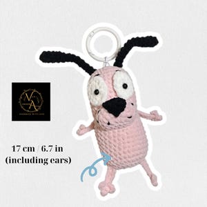 Handmade Crochet Keychain – Courage the Cowardly Dog Plush Keyring – Cute Cartoon - Inspired Bag Charm