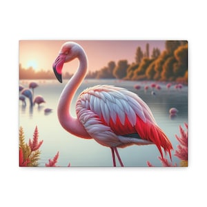 Flamingo Wall Art Canvas Print, Pink Flamingo Decor, Modern Art for Living Room, Tropical Home Decor, Bird Lover Gift, Colorful Nature Scene