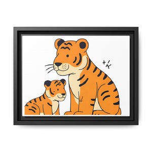 Niedliche Tiger Familie Leinwanddruck, Tier Wandbild, Kinderzimmer Dekor, Geschenk für Tierliebhaber, gerahmtes Kunstwerk