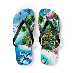 Tropical Paradise Flip Flops, Beachwear, Summer Footwear, Vacation Slippers, Outdoor Footwear, Gift for Beach Lovers