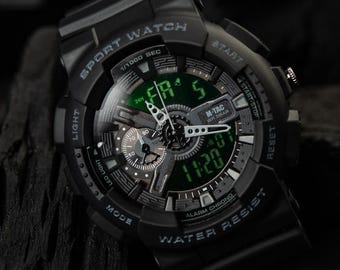 M-Tac Military Sport Watch Black - Stealth Tactical Digital , Rugged Police & Security, Impact Resistant Polycarbonate, Waterproof EDC