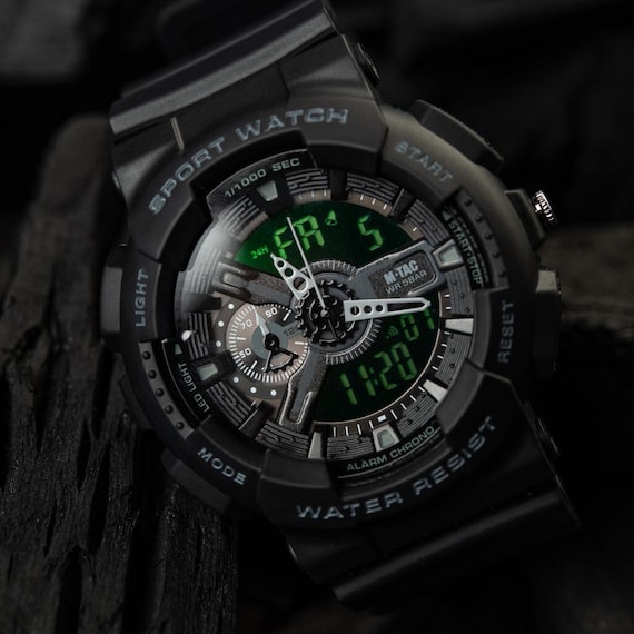 M-Tac Military Sport Watch Black - Stealth Tactical Digital , Rugged Police & Security, Impact Resistant Polycarbonate, Waterproof EDC