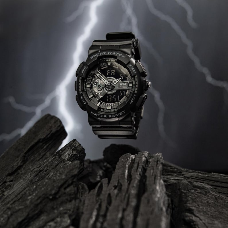 Professional all-black military watch for police and security duty.