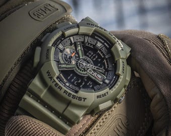 M-Tac Olive Sport Watch – Rugged Polycarbonate Digital Military Wristwatch
