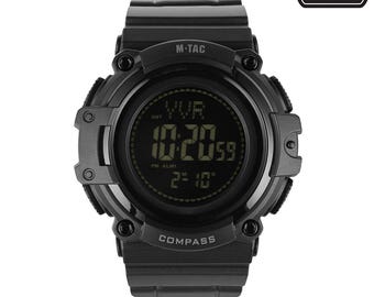 M‑Tac Tactical Watch 2233 with Compass — Rugged Outdoor Digital Timepiece (Black & Army Green)