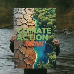 Climate Action Now eco poster wall art, environmental awareness digital print, climate change activist decor, sustainable design download
