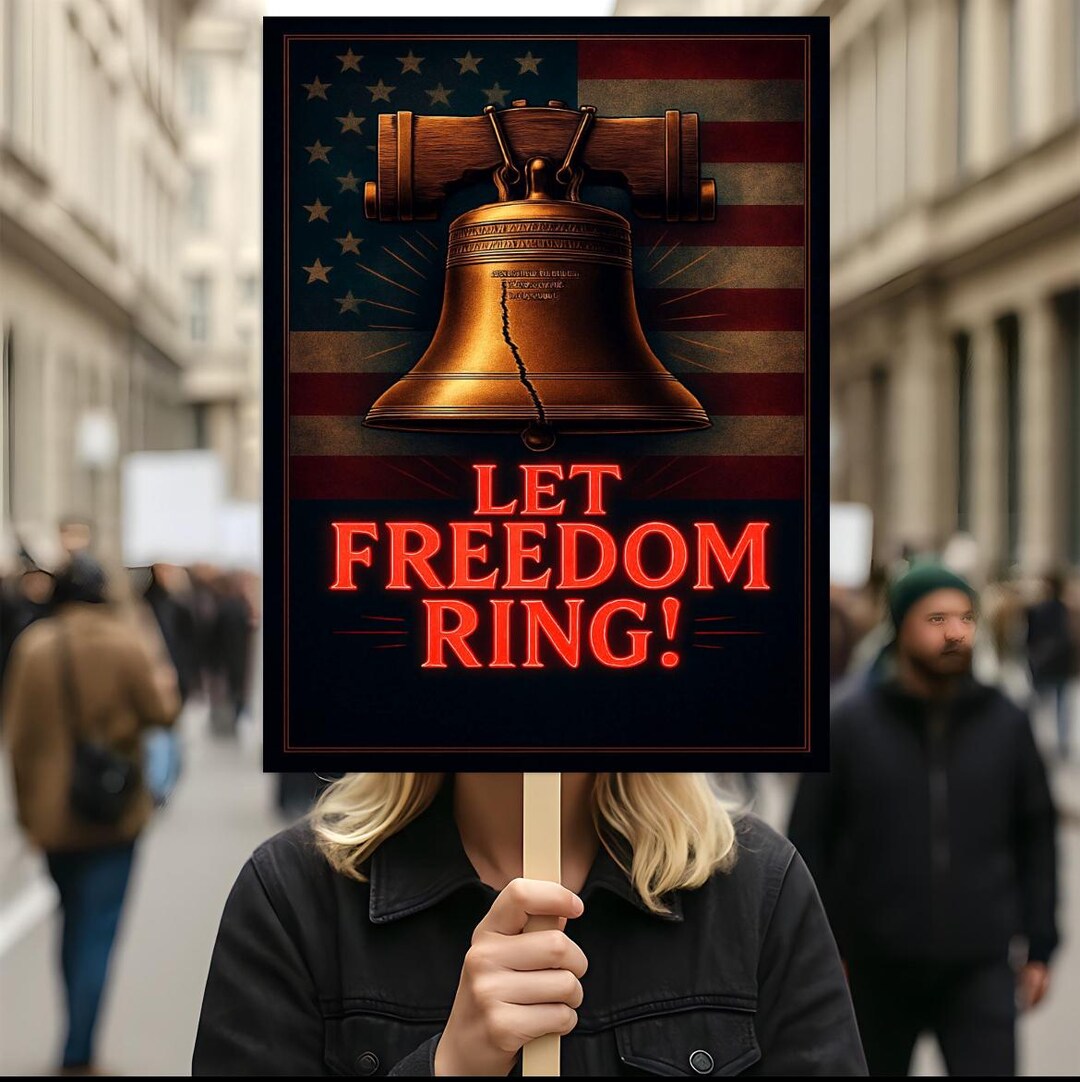 Let Freedom Ring Protest Poster, Liberty Bell American Flag Sign ...