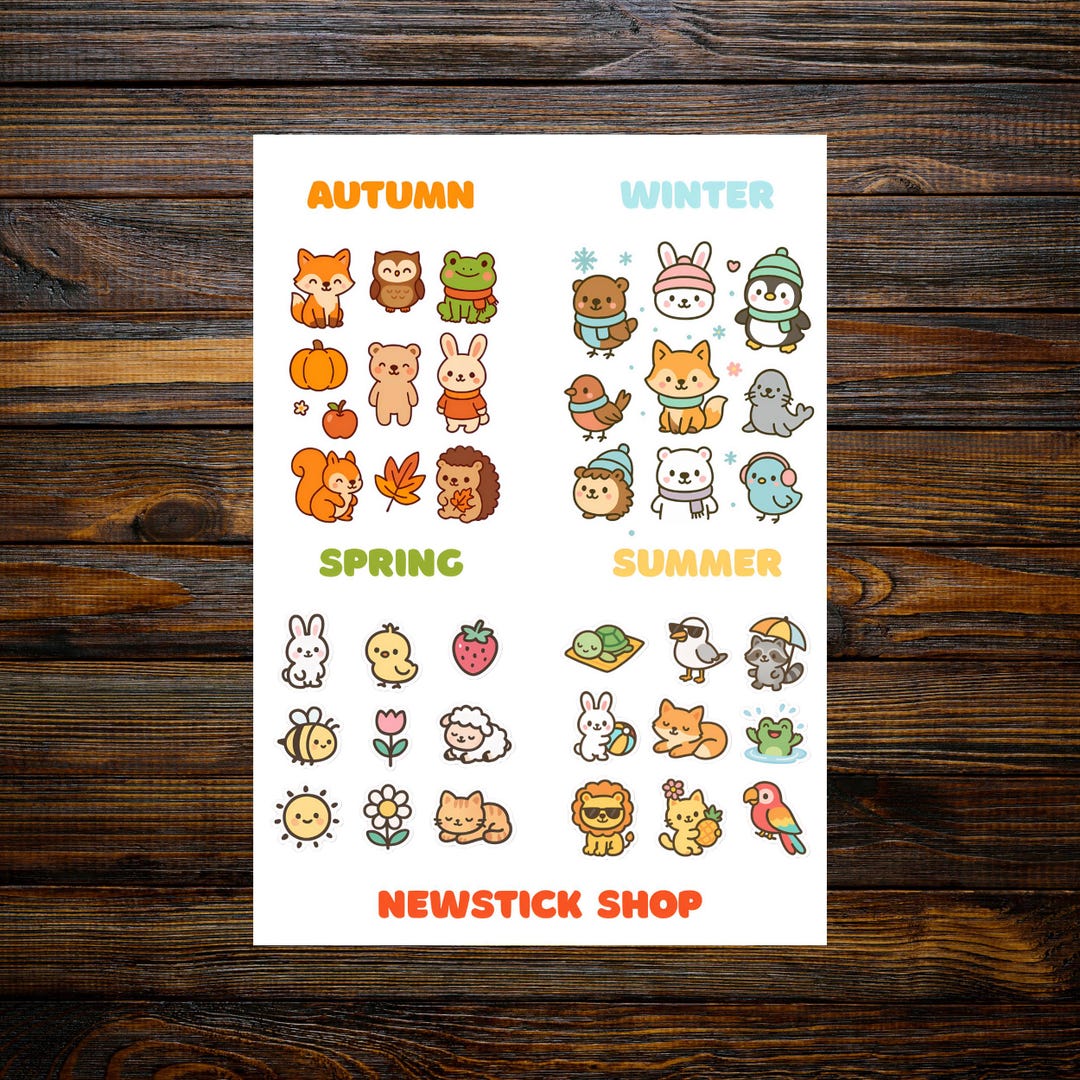 DIGITAL | Kawaii Seasonal Animal Sticker Sheet – Spring, Summer, Autumn ...