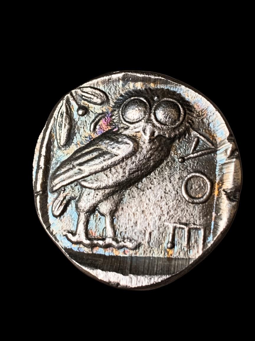 Ancient Athenian Silver Tetradrachm Coin Athena Owl Classical Greek Artifact
