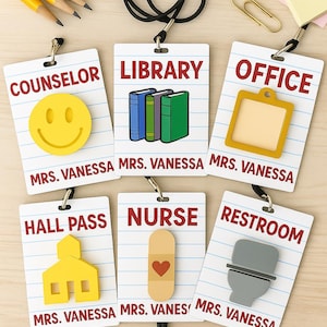 Teacher Hall Pass Lanyard Set, Classroom Management Passes for Students, Personalized School Hall Passes, Back to School Teacher Gift