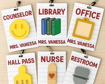 Teacher Hall Pass Lanyard Set, Classroom Management Passes for Students, Personalized School Hall Passes, Back to School Teacher Gift