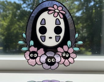 No Face Spirited Away Suncatcher, Faux Stained Glass Ghibli Window Hanging, Kawaii Anime Decor, Unique Studio Ghibli Fan Gift