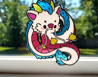 Haku Dragon Resin Suncatcher, Faux Stained Glass Window Hanging, Kawaii Fantasy Ghibli Studio Art Decor, Magical Mythical Lover Gift