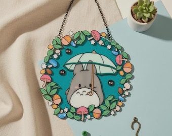 Atrapasueños To.toro, colgante acrílico para ventana de Studio Ghibli, obra de Mi vecino Totoro, vitral falso, regalo para fans del anime, decoración de bosque kawaii