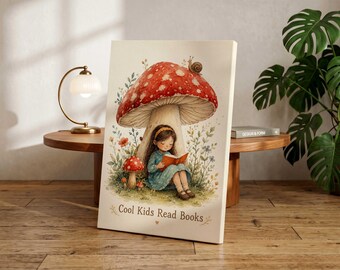 Cool Kids Read Books Mushroom Poster | Whimsical Reading Wall Art | Storybook Nursery Decor | Woodland Reading Corner Print | Cottagecore