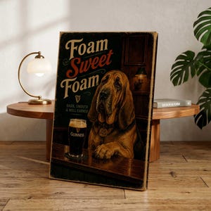 Funny Guinness Dog Poster, Bloodhound Pub Wall Art, Irish Pub Decor, Vintage Beer Dog Print, Guinness Lover Gift, Retro Bar Artwork