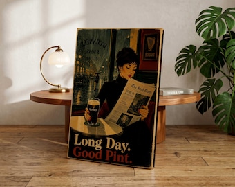 Vintage Guinness Pub Poster, Moody Dublin Rain Cafe Art, Retro Irish Bar Decor