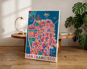 San Francisco Color Block Map Poster | Modern SF City Map Art Print | Rainbow Neighborhood Map Wall Decor | Contemporary California Artwork