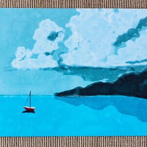 Boot bei Golfe Juan Postkarte | Original Design von Coppersnail | Handgezeichnet und gedruckt in NYC