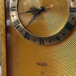 Vintage Jaeger lecoultre 8 Day Swiss Desk Clock Brass Art Deco Style, music clock