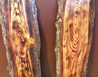 Handcrafted Charred Wood Shelf: Rustic Live Edge Board, Shou Sugi